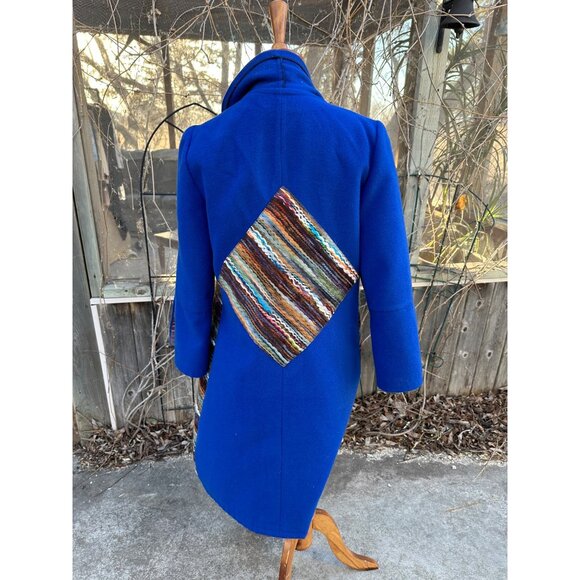 Vintage Duster Coat Open Front Patchwork Cobalt Blue M/L - Picture 7 of 10